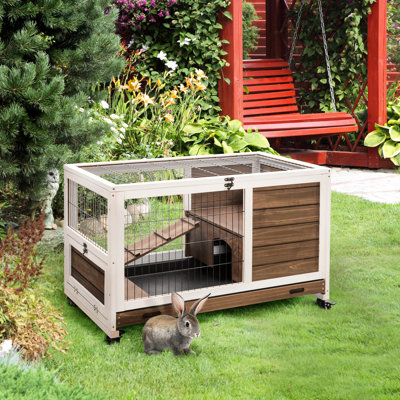 Cage surélevée pour petits animaux, en bois massif et facile d'accès pour le nettoyage