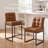 Modern Counter Height Bar Stools Set of 2,25 inch Checkered Wiring Thick Upholstered Barstools with Back Sturdy Metal Legs, Brown Faux Leather Counter Stools for Kitchen Island (Set of 2)-880792712-880095165