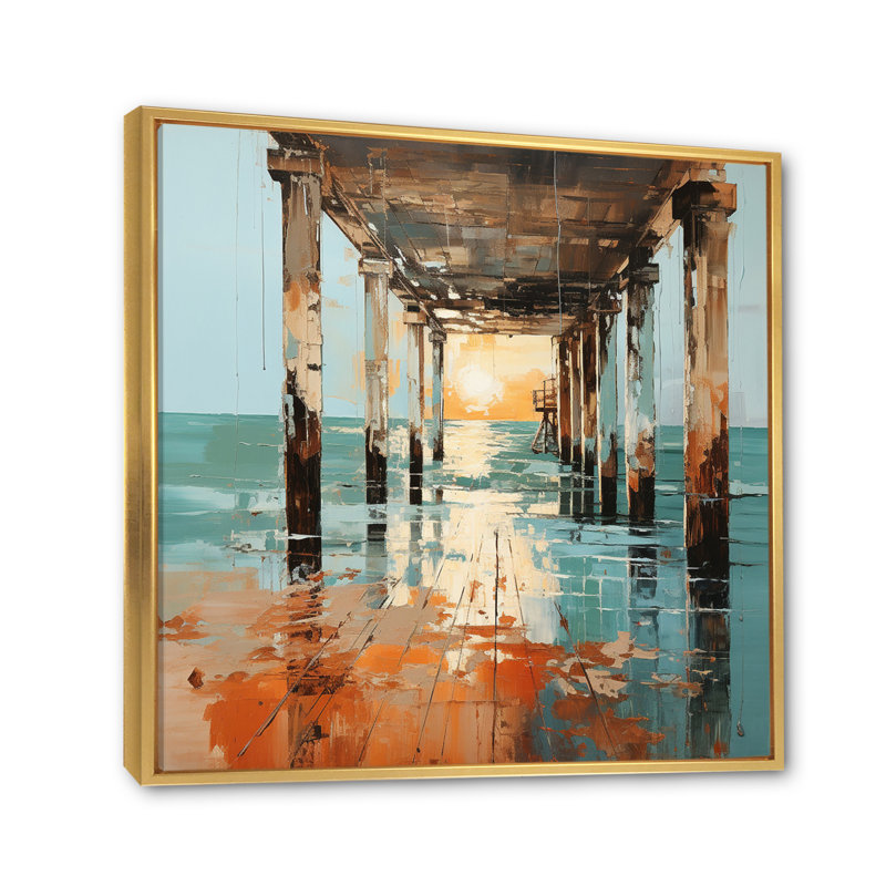 Point de vue côtier, point de vue I - art mural Coastal Pier, Cadre flottant doré, H 36 po x l 36 po x P 1,5 po