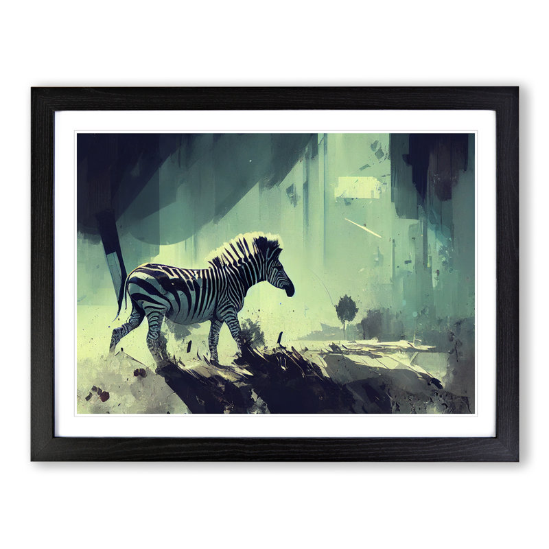Zebra Vol.1 - Single Picture Frame Painting, 46cm H x 64cm W x 2cm D, Black