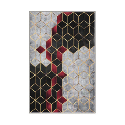 Premium Hall Carpet, 2.6 x 4.9 Feet, 100% Polyester, 650 gr/m² | Antibacterial, Non-Slip PVC Dot Underside, 0.3 in Pile Height | Machine Washable, 3D Digital Print, Durable & Stylish for Home Décor