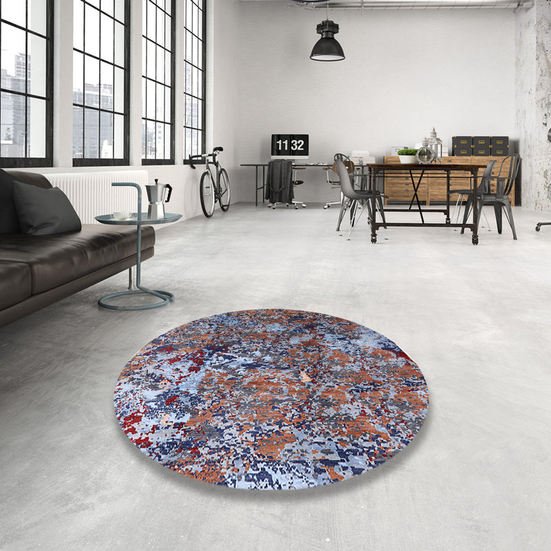Tapis bleu / orange / rouge, Rond 5 pi