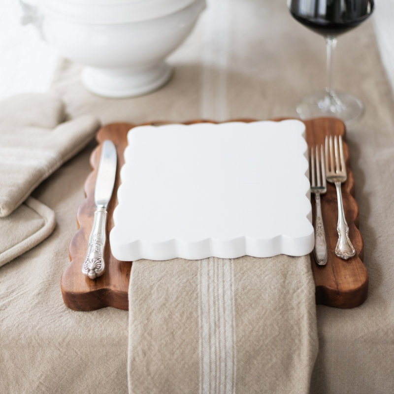 Plateau à fromage festonné pour apéritifs - Lot de 2 - Blanc/Naturel