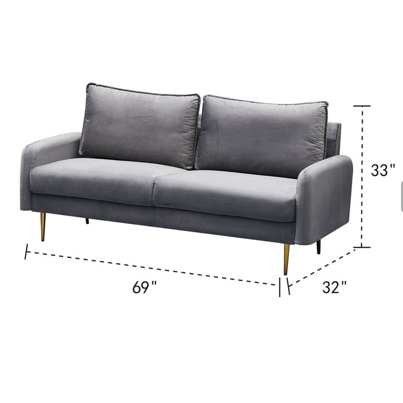 Govany 57.8'' Velvet Loveseat, Gray Velvet, 34" H x 69" W x 32" D