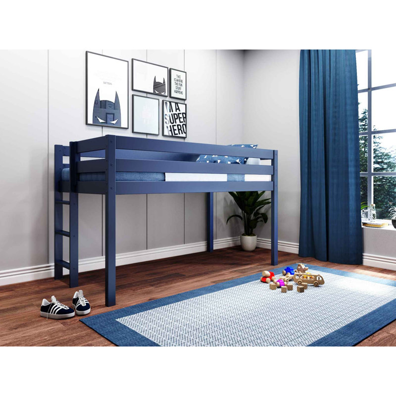 Johannes Solid Wood Twin Low Loft Bed with Ladder, Blue