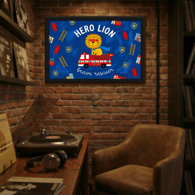 Animals Hero Lion Brave Rescuer Fire Truck Pattern