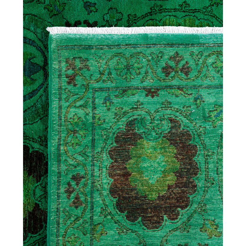 Tapis vert contemporain en laine noué à la main Caylor 9 pi 10 po x 14 pi 10 po