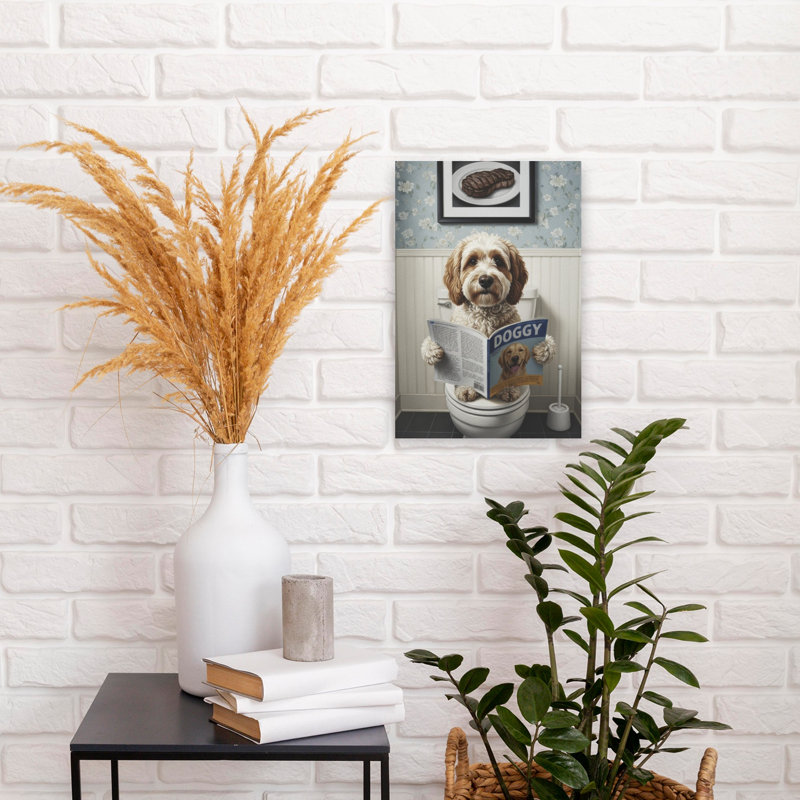«Dog's Bathroom Play Playful Contemporary Dog Portrait», art mural, H 18 po x l 12 po