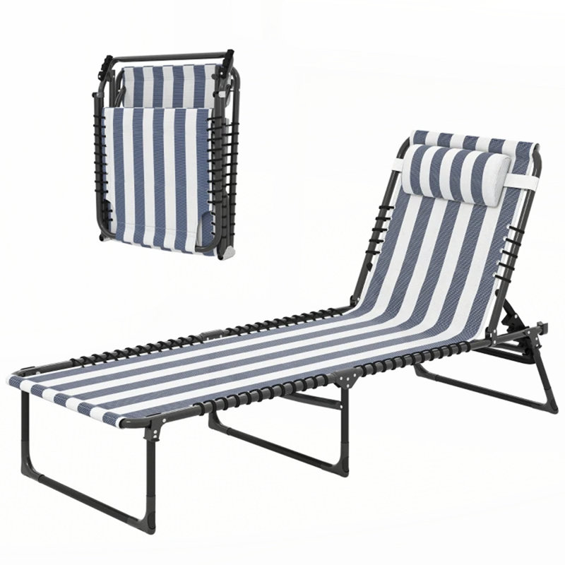 Outdoor Chaise Lounge Beach Chair, 1, White/Blue