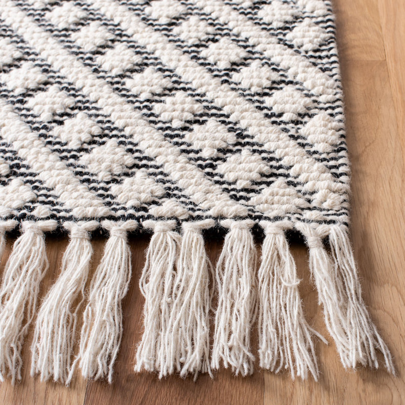 Tapis / laine / coton Barrington ivoire / noir touffeté à la main, Carré 6 pi