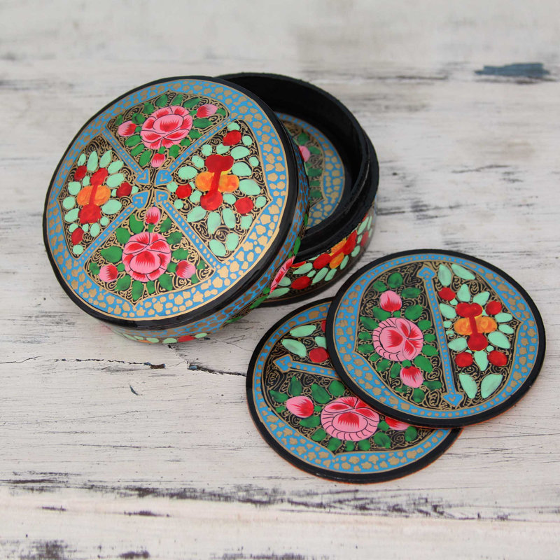 Wood Round 1 Piece Coaster Set With Holder