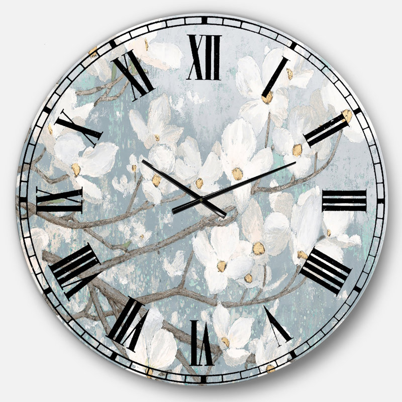 Blue on Grey Blossoms - Horloge murale traditionnelle, Surdimensionné