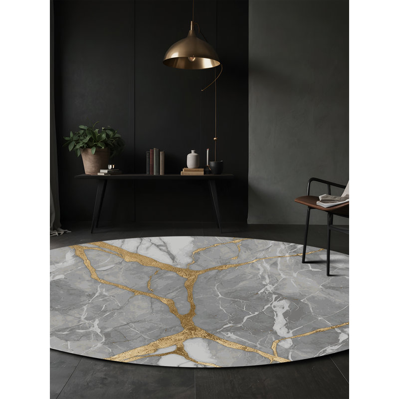 Machine Washable Black Area Rug, Round 7'
