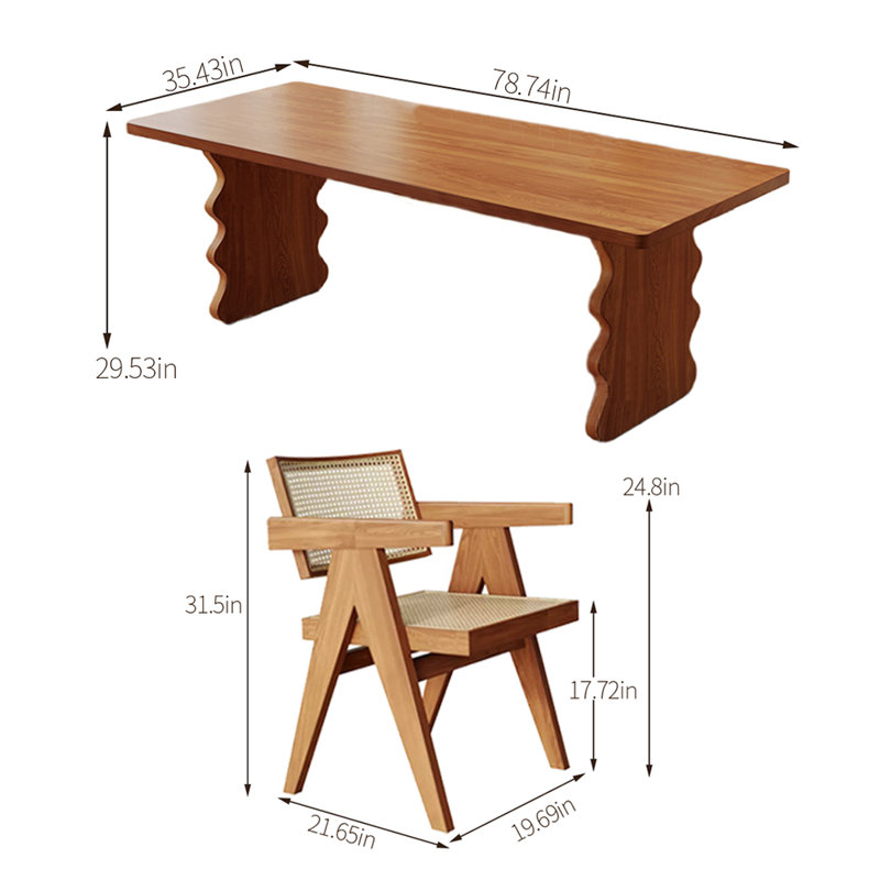 4 - Person Solid Wood Solid Wood Top Double Pedestal Dining Set, 29.53"H x 78.74"L x 35.43"W