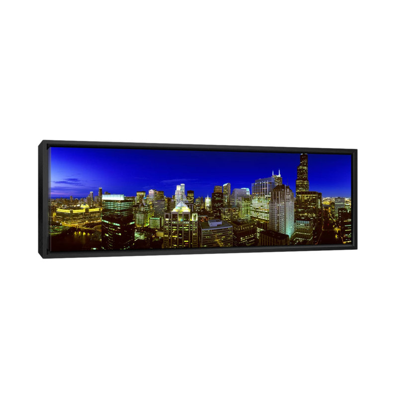 « soirée chicago, illinois », reproduction de photo sur toile, H 24 po x l 72 po x P 1,5 po, Toile avec cadre noir