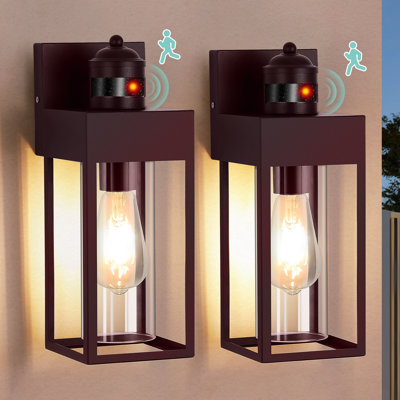 2-Pack Modern Dusk to Dawn And Motion Sensor Outdoor Wall Light With Clear Glass
