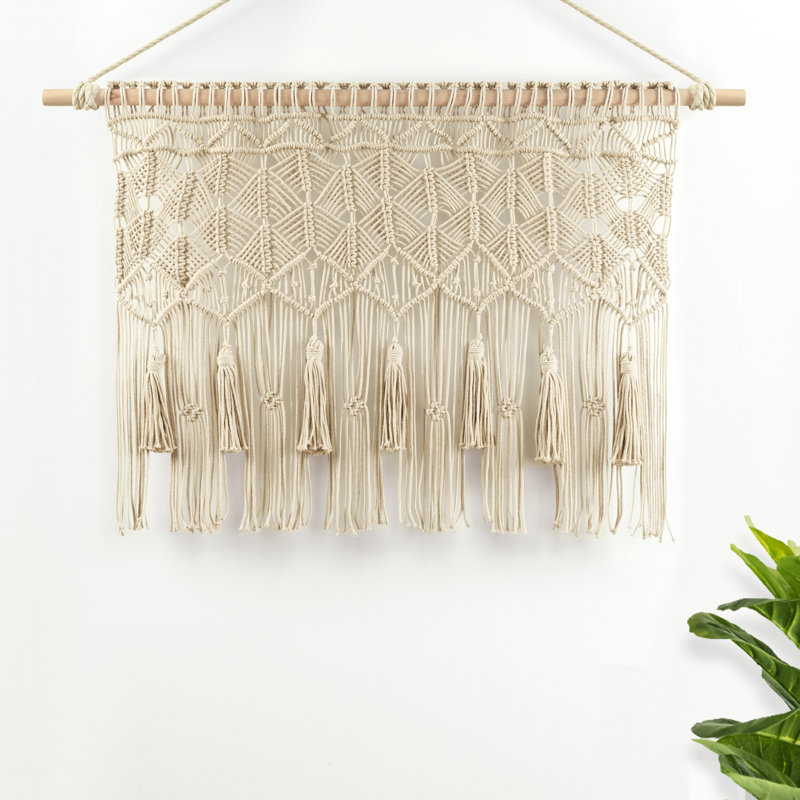 Boho Macrame Cotton Tailored Kitchen Curtain, Neutral