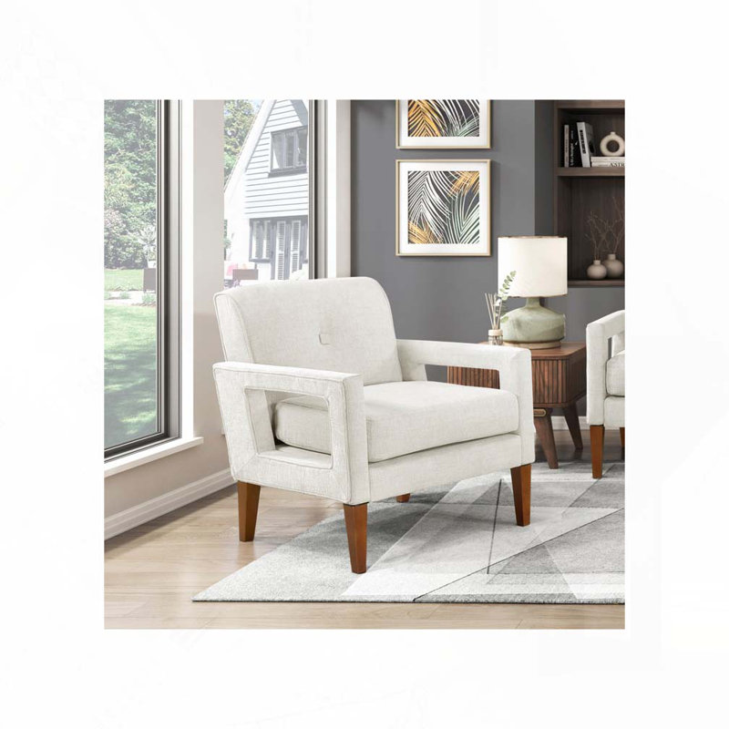 Chaise d'appoint de style Mid-Century de 29 po Eleena - Chenille, Chenille beige