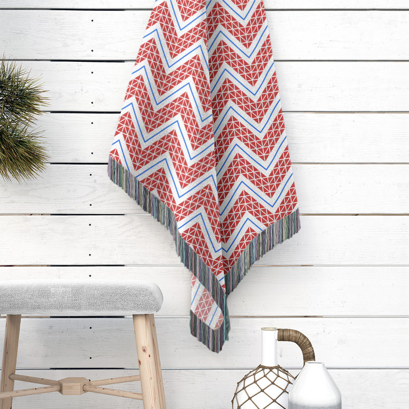Hand Woven Throw Blanket, 52" W x 37" L, Blue/Red