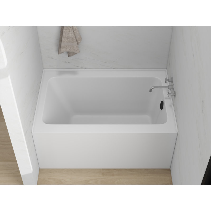 Baignoire de trempage rectangulaire en alcôve de 48 pouces en acrylique avec bride de carrelage à 3 côtés, Blanc / noir mat
