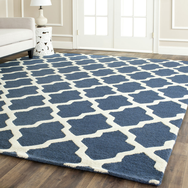 Tapis en laine touffeté à la main Cannen, Bleu marine / ivoire, Carré 10 pi