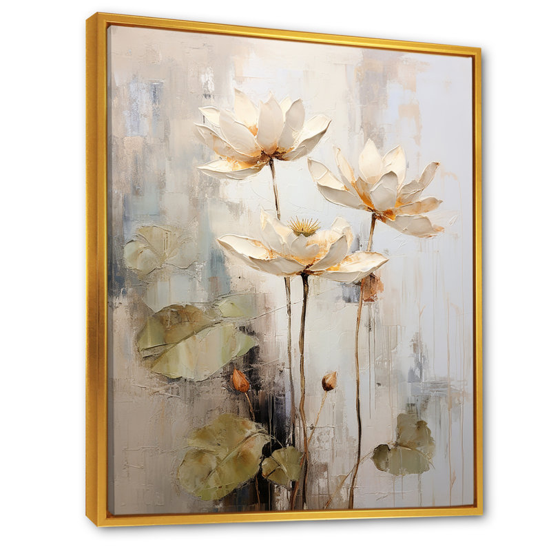 Rétro connexion de lotus I, H 44 po x l 34 po x P 1,5 po, Cadre flottant doré