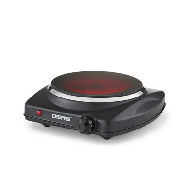 Geepas Single Ceramic Hot Plate, 1200W – Portable Infrared Electric Hob Cooker - Table Top Single Burner Cooktop, Adjustable Temperature, Overheat - Great to use at Campsites Caravans - 1200W, Black