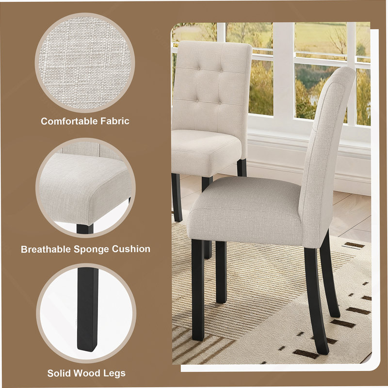 Ensemble de 4 chaises de salle à manger modernes capitonnées avec revêtement en lin et pieds robustes en bois d'hévéa pour une utilisation polyvalente à domicile.