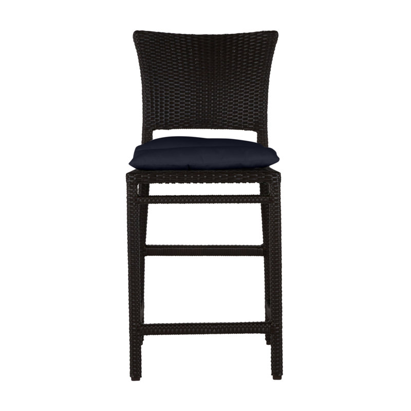 Skye 30" Patio Bar Stool with Cushion, No Welt, Linen Navy, Black Walnut