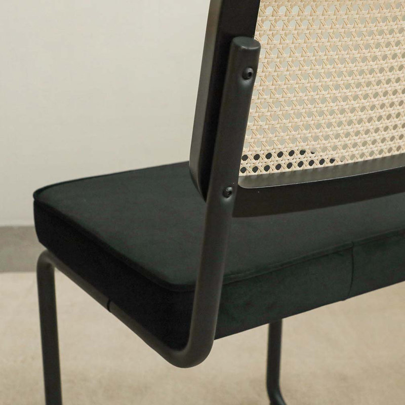 Tristen Rattan and Fabric Upholstered Dining Chairs, Dark Gray, Black