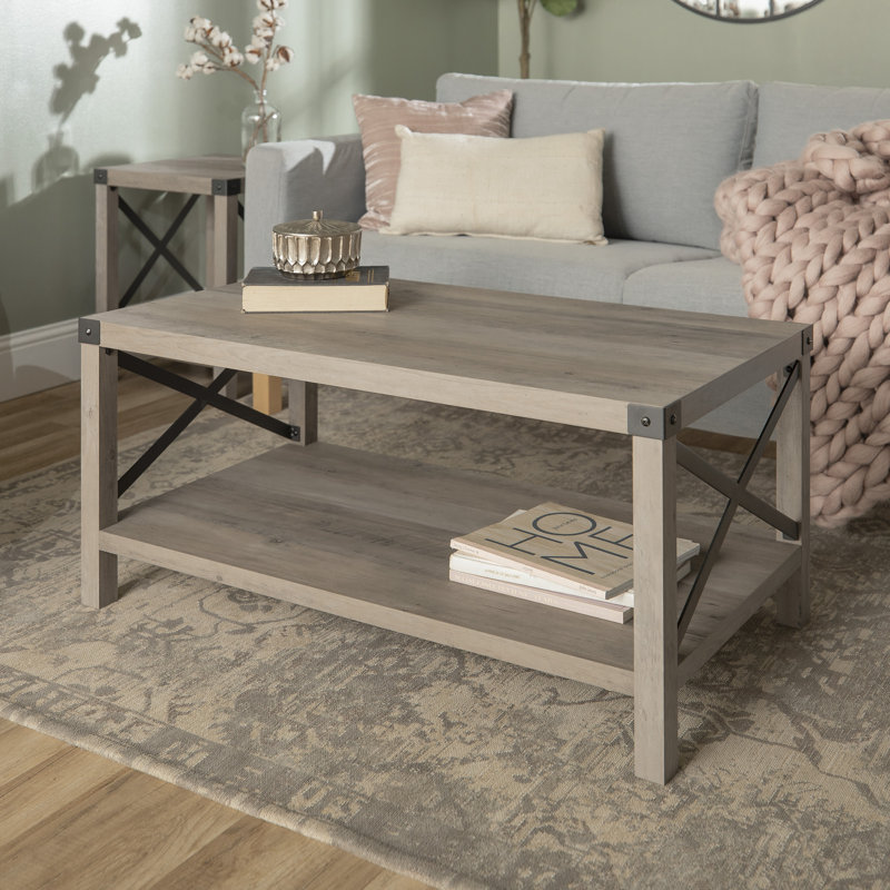 Pynchon Four Leg Coffee Table with Storage, Grey Wash