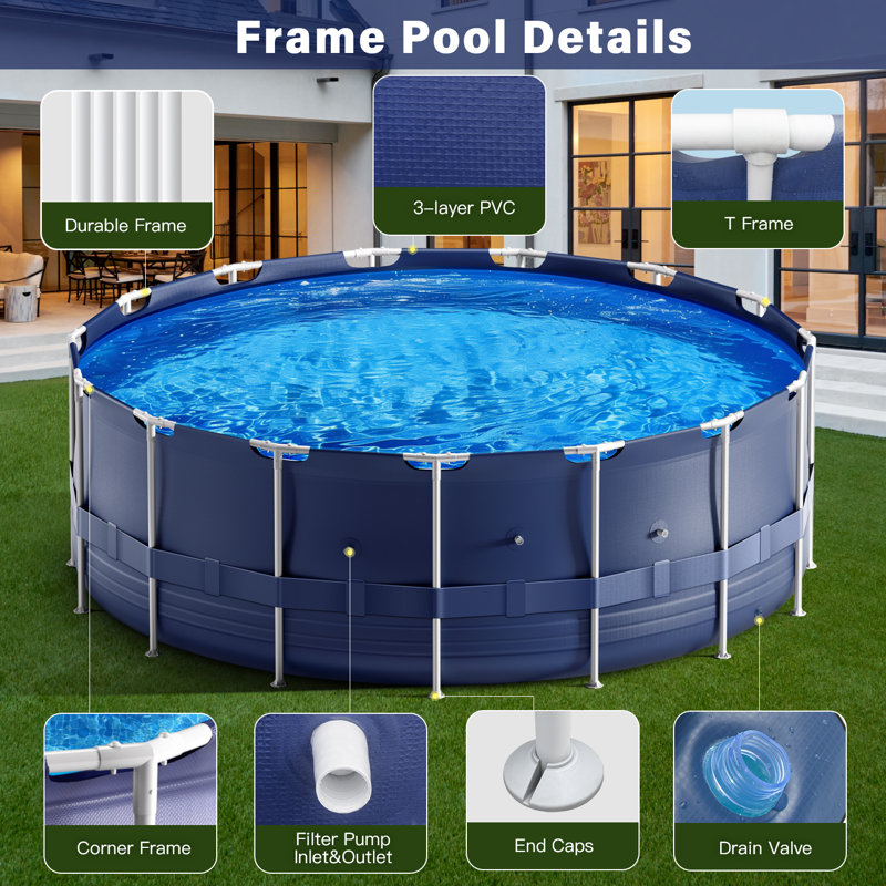 Piscine fraîche hors-sol encadrée, L 144 po x H 33 po