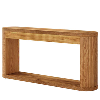 62.99" Narrow Brown Fluted  Console Table With Storage For Entryway Sofa Table