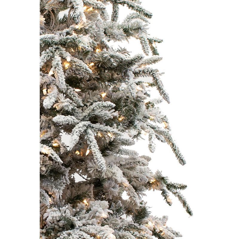 12-Foot Flocked Pine Artificial Christmas Tree with Warm White LED Lights