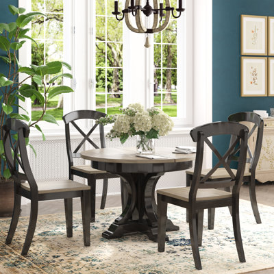 Farnum 5 Piece Round Extendable Solid Wood Dining Set