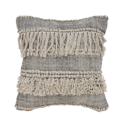 Contemporary Striped Fringed Hand-Made 100% Cotton Decorative Pillow