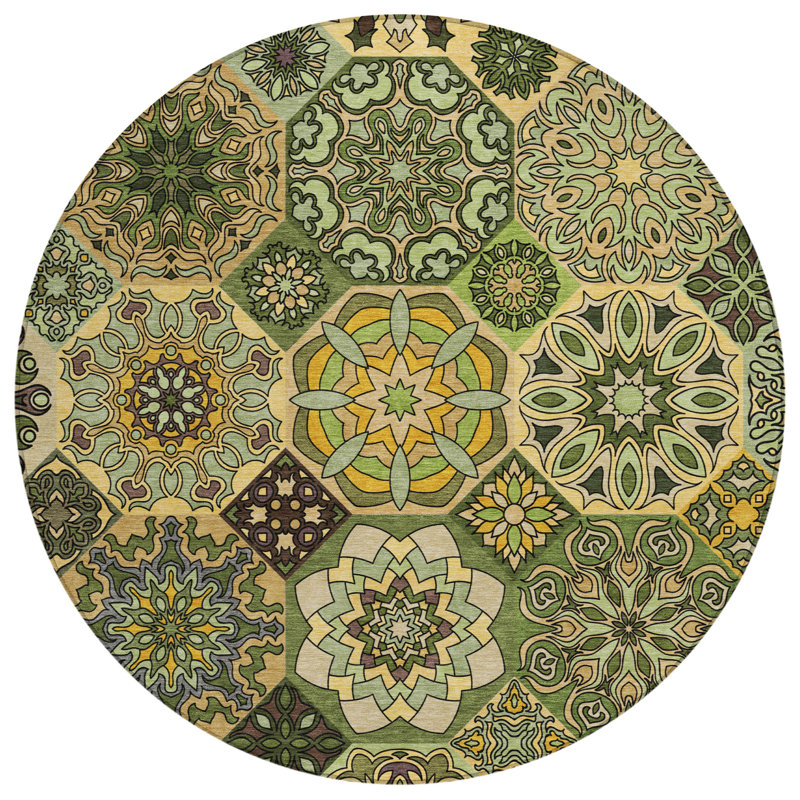 Machine Washable Indoor/Outdoor Chantille ACN2729 Americana Rug, Green, 8' Round