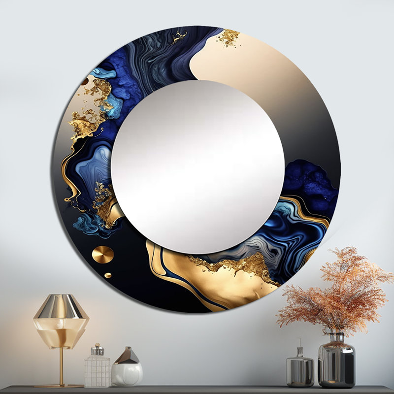 Abstract Marble Geode Blue I - Liquid Ink Round Mirror Wall Decor_MTMIR58591, 36 po x 36 po, Rond