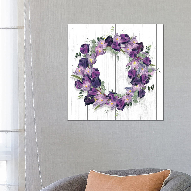 Purple Tulip Wreath I by Jennifer Paxton Parker - Wrapped Canvas Painting, 66.04 cm H x 66.04 cm W x 3.175 cm D