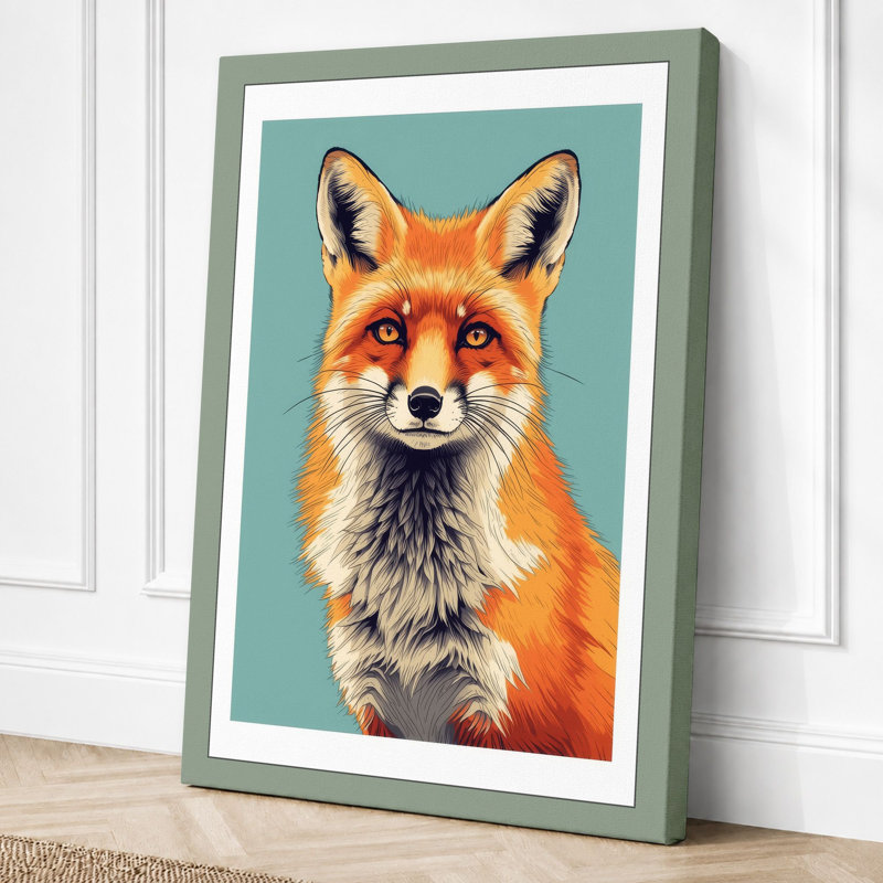 Fox Portrait Modern 1 Piece Wrapped Canvas Wall Art, 24x16 - 61.0 x 40.6 cm, Sage Border