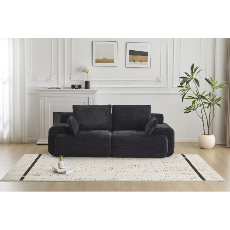 Canapé moderne en mousse à mémoire de forme compressée, grands canapés modulaires à 2 places pour le salon, canapé modulaire Cloud pour animaux de compagnie, tissu en velours côtelé, causeuse très profonde, sans assemblage avec coussins, noir