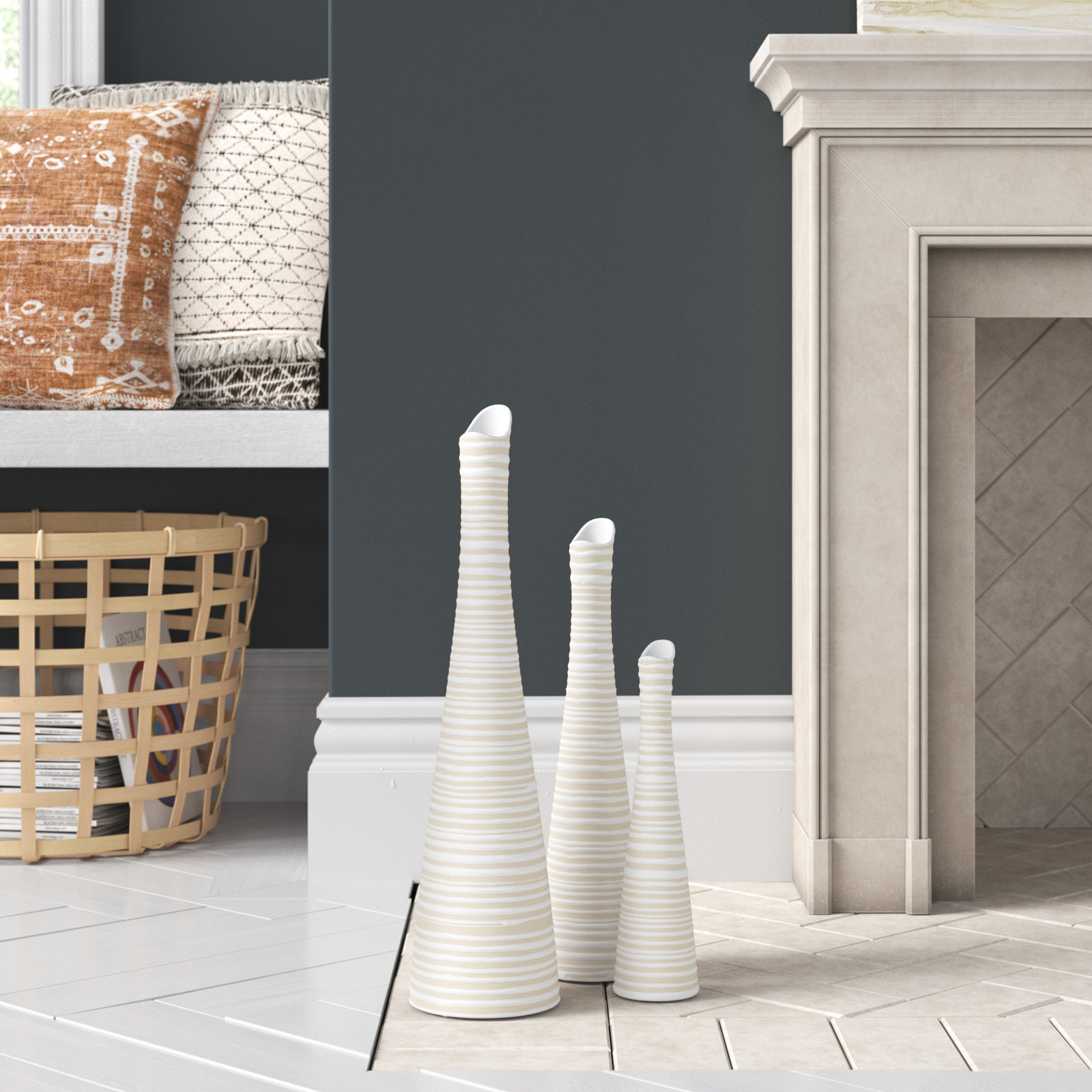Verbena Ceramic Table Vase, Taupe/Ivory