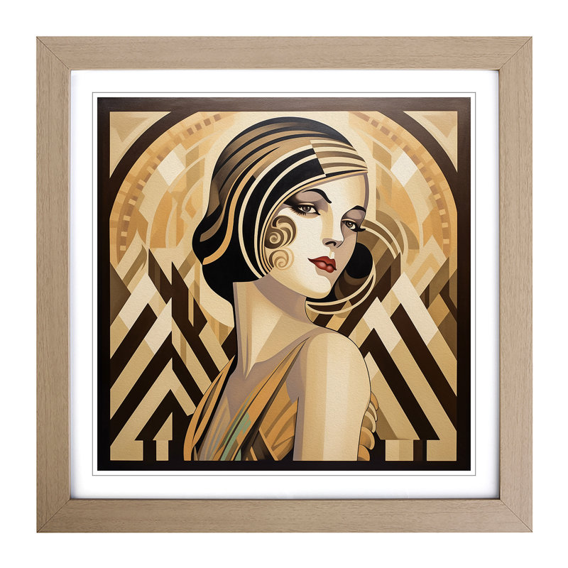Art Deco Woman Mid-Century No.1 - Framed Print, Oak