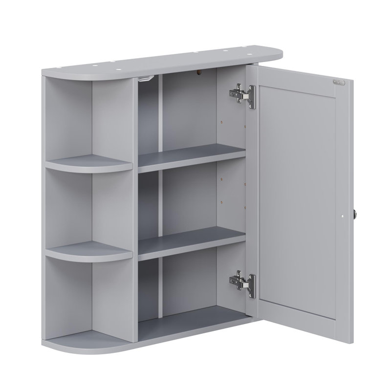 Pharmacie avec tablette et portes réglables en bois, Gris