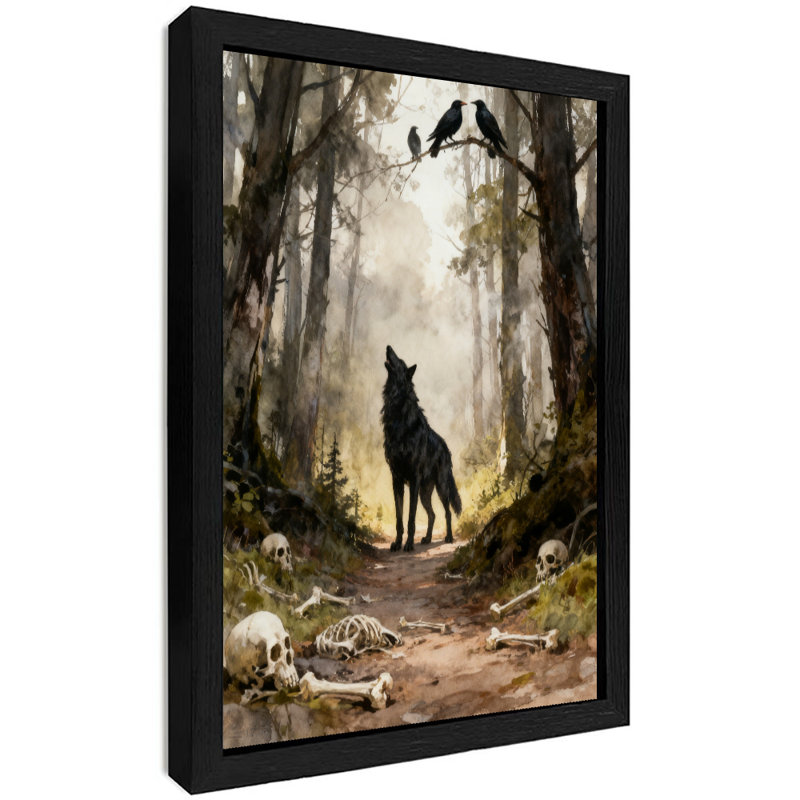 Art encadré noir, loup noir rétro, impression à la main, H 11 po x l 9 po