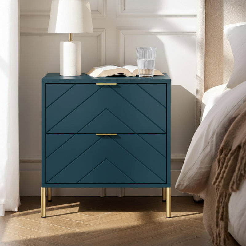 Ruthi Modern Manufactured Wood Nightstand with 2-Drawer, Green