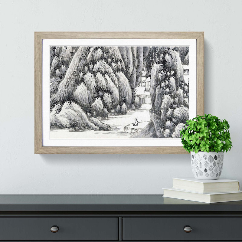 Landscape Vol.4 by Shen Zhou - Picture Frame Painting Print, 27cm H x 36cm W x 2cm D, Oak Framed