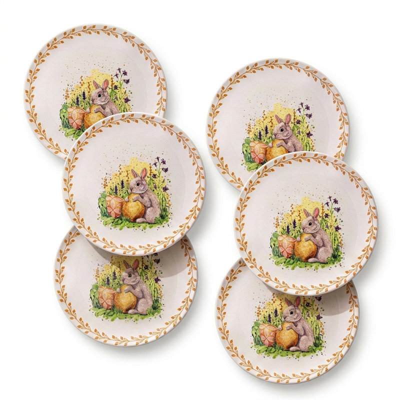 6 Piece Rabbit and Eggs Dessert Plate Set