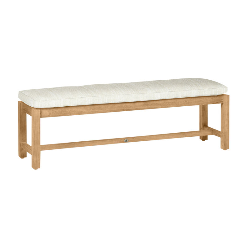 Banc sans dossier Club Teak - Teck naturel, Welt, Teck naturel, Cabana Sunbrella® à rayures bleu marine