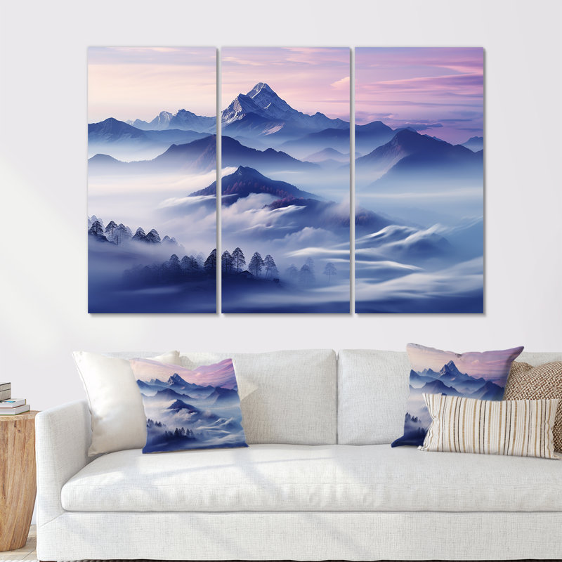 Ensemble de décorations murales Mountain Blue Peak Harmonie III, Toile tendue, H 32 po x l 48 po x P 1 po